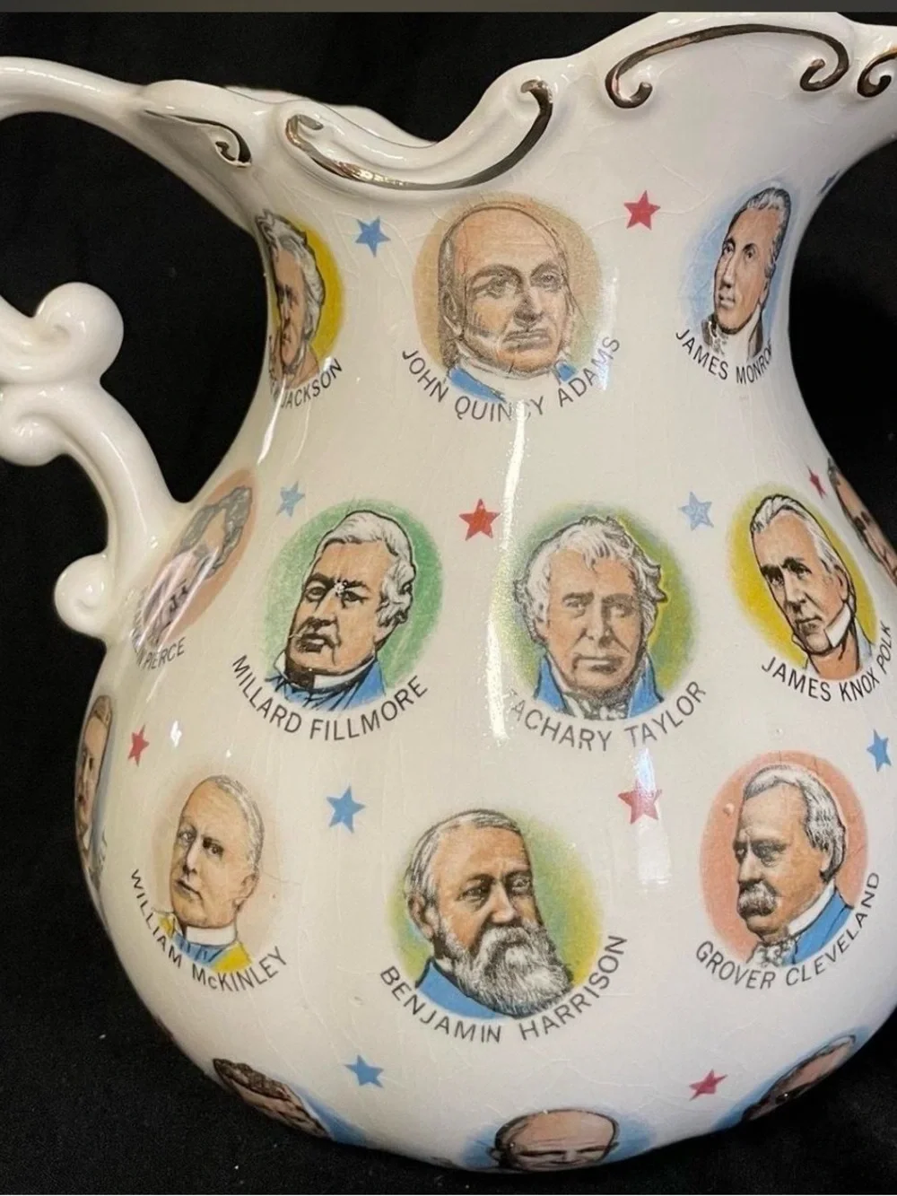 Vintage 1965 Chadwick-Miller US Presidents Ceramic Pitcher – Gold Trim